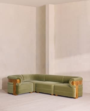 Caleb Sectional Sofa - L-Shape Sofa - Velvet - Lichen - Dark Burl - US - Listing Image