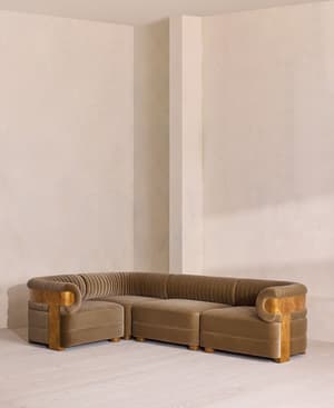 Caleb Sectional Sofa - L-Shape Sofa - Velvet - Truffle - Dark Burl - US - Listing Image