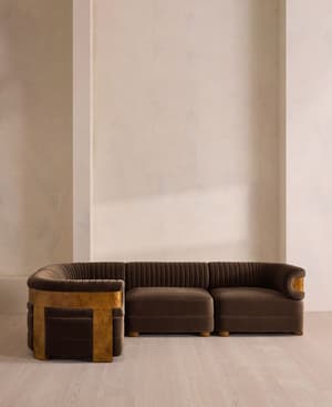 Caleb Sectional Sofa - L-Shape Sofa - Velvet - Chocolate - Dark Burl - US - Hover Image