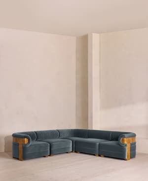 Caleb Modular Corner Sofa - Velvet - Grey Blue - Dark Burl - UK - Listing Image