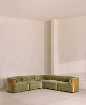 Caleb Sectional Sofa - Corner Sofa - Velvet - Lichen - Dark Burl - US - Listing Image