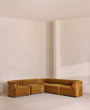 Caleb Sectional Sofa - Corner Sofa - Velvet - Mustard - Dark Burl - US - Listing Image