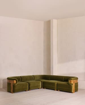Caleb Modular Corner Sofa - Velvet - Olive - Dark Burl - UK - Listing Image