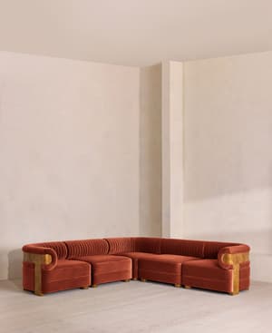 Caleb Modular Corner Sofa - Velvet - Rust - Dark Burl - UK - Listing Image