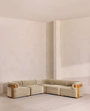 Caleb Sectional Sofa - Corner Sofa - Velvet - Oyster - Dark Burl - US - Listing Image