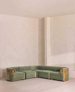 Caleb Sectional Sofa - Corner Sofa - Velvet - Seafoam - Dark Burl - US - Listing Image