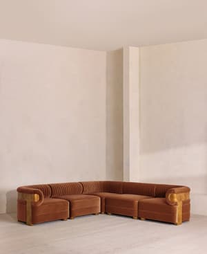 Caleb Sectional Sofa - Corner Sofa - Velvet - Cinnamon - Dark Burl - US - Listing Image