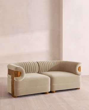 Caleb Modular Sofa - Three Seater - Velvet - Oyster - Dark Burl - UK - Hover Image