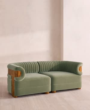 Caleb Sectional Sofa - Three Seater - Velvet - Seafoam - Dark Burl - US - Hover Image