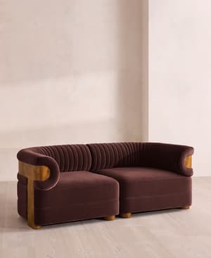 Caleb Sectional Sofa - Three Seater - Velvet - Aubergine - Dark Burl - US - Hover Image