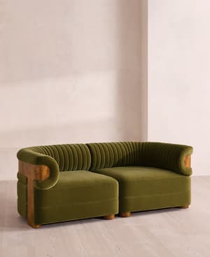 Caleb Sectional Three Seater Sofa - Velvet - Olive - Dark Burl - US - Hover Image