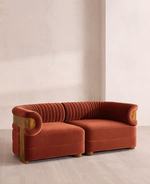Caleb Sectional Three Seater Sofa - Velvet - Rust - Dark Burl - US - Hover Image