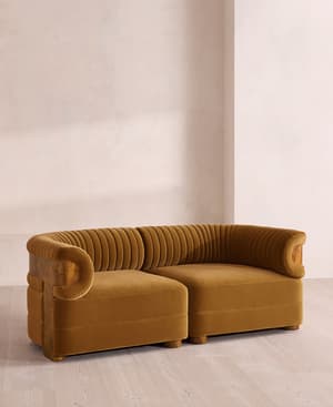 Caleb Modular Three Seater Sofa - Velvet - Mustard - Dark Burl - UK - Hover Image