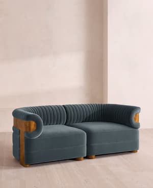 Caleb Sectional Three Seater Sofa - Velvet - Grey Blue - Dark Burl - US - Hover Image