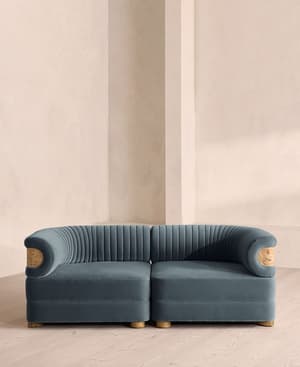 Caleb Sectional Three Seater Sofa - Velvet - Grey Blue - Blonde Burl - US - Listing Image