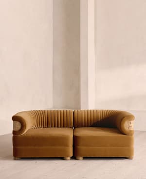 Caleb Sectional Three Seater Sofa - Velvet - Mustard - Blonde Burl - US - Listing Image