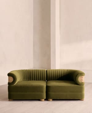 Caleb Sectional Three Seater Sofa - Velvet - Olive - Blonde Burl - US - Listing Image
