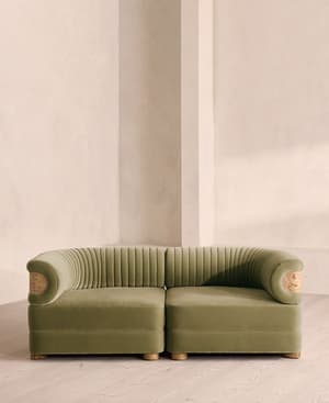 Caleb Sectional Three Seater Sofa - Velvet - Lichen - Blonde Burl - US - Listing Image
