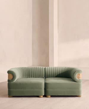 Caleb Modular Sofa - Three Seater - Velvet - Seafoam - Blonde Burl - UK - Listing Image