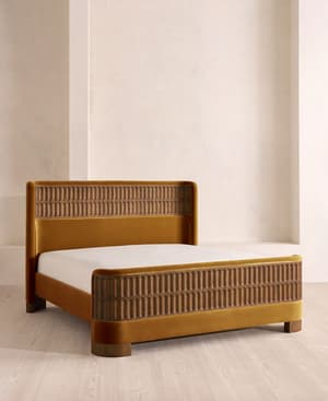 Devon Bed - Queen - Velvet - Mustard - US - Listing Image