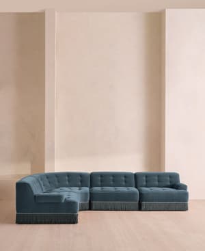 Elowen Sectional Sofa - L-Shape Sofa - Velvet - Grey Blue US - Hover Image