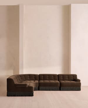 Elowen Sectional Sofa - L-Shape Sofa - Velvet - Chocolate US - Hover Image