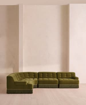 Elowen Modular Sofa - L-Shape Sofa - Velvet - Olive UK - Hover Image