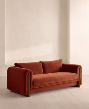 Farrell Three Seater Sofa - Velvet - Rust - Hover Image