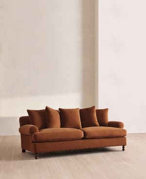 Audrey Three Seater Sofa - Velvet - Cinnamon - UK - Hover Image