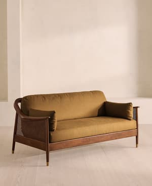Atlanta Three Seater Sofa - Linen - Ochre - Hover Image