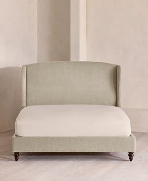 Rivas Bed - Double - Linen Chenille - Stone - UK - Hover Image