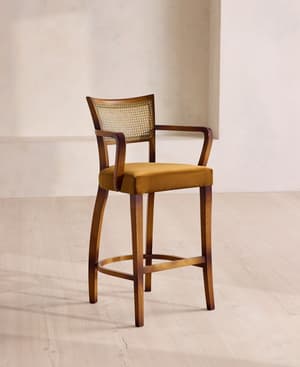 Molina Barstool - Cane Back - Velvet - Mustard - Listing Image