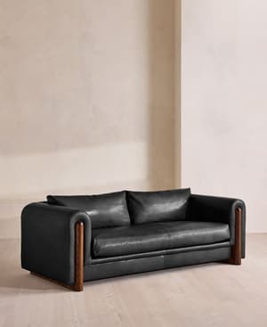 Farrell Three Seater Sofa - Leather - Black - UK - Hover Image
