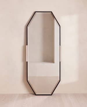 Welton Floor Mirror - Blackened Brass & Travertine - Hover Image