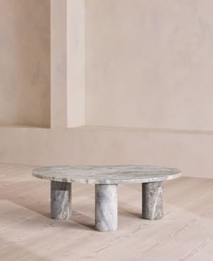 Tisbury Oval Coffee Table - Terra Bianca Marble - Hover Image