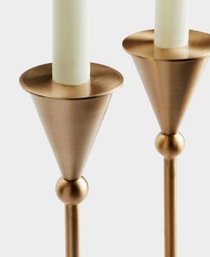 Set of 2 Bruyere Candle Holders Brushed Brass Medium - Hover Image