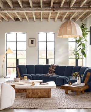 Noelle Sectional Curved Sofa - Six Seater - Velvet Grey Blue - US - Listing Image