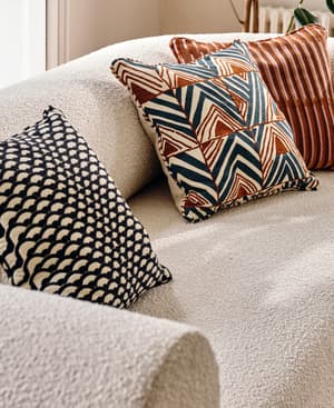 Pierre Frey Tchad Cushion - Orange and Blue - Hover Image