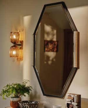 Welton Wall Mirror - Blackened Brass & Travertine - Listing Image