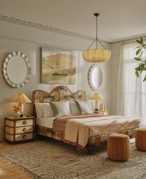 Aubrey Bed - King - Linen - Floral Ikat - Hover Image