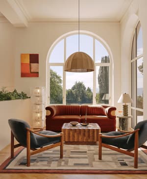 Caleb Sectional Three Seater Sofa - Velvet - Rust - Blonde Burl - US - Hover Image