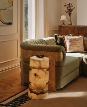 Caleb Sectional Sofa - Corner Sofa - Velvet - Lichen - Blonde Burl - US - Listing Image