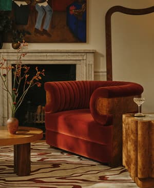 Caleb Armchair - Dark Burl - Velvet - Rust - UK - Listing Image