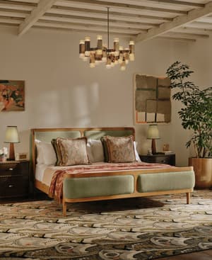Belsa Bed - Light Wood - King - Linen Chenille - Sage - UK - Listing Image