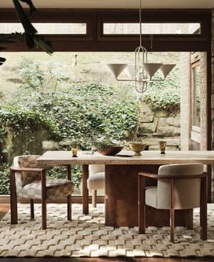 Ramsey Dining Table - Travertine & Burl - Listing Image