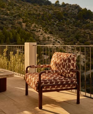 Elias Outdoor Armchair - Geometric - Maroon - UK - Listing Image
