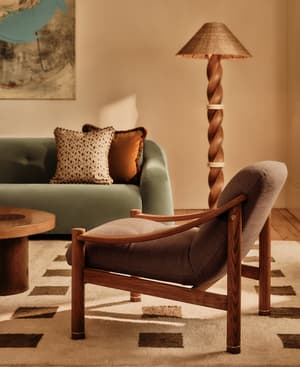 Karine Armchair - Dark Stain - Wool Linen - Cacao - UK - Listing Image