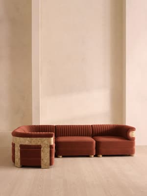 Caleb Modular L-Shape Sofa - Velvet - Rust - Light Burl - UK - Hover Image