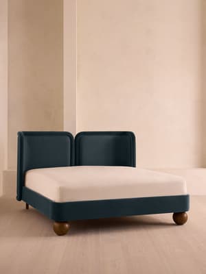 Willem Bed - Queen - Velvet & Linen - Grey Blue - US - Listing Image