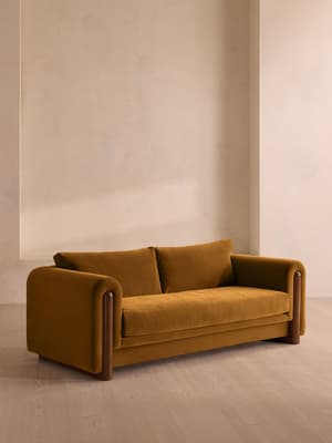 Farrell Three Seater Sofa - Velvet - Mustard - Hover Image